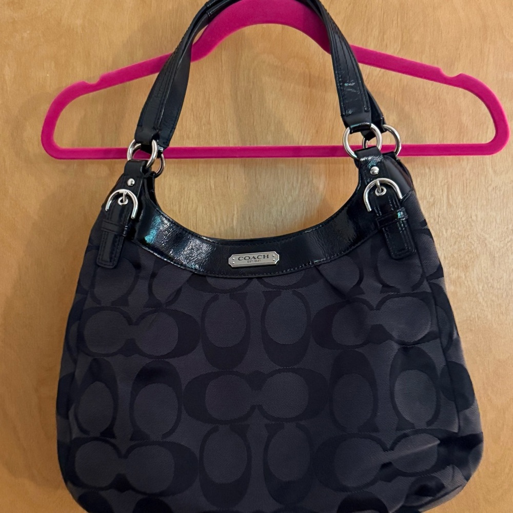 Coach Black and Gray Signature Shoulder Bag